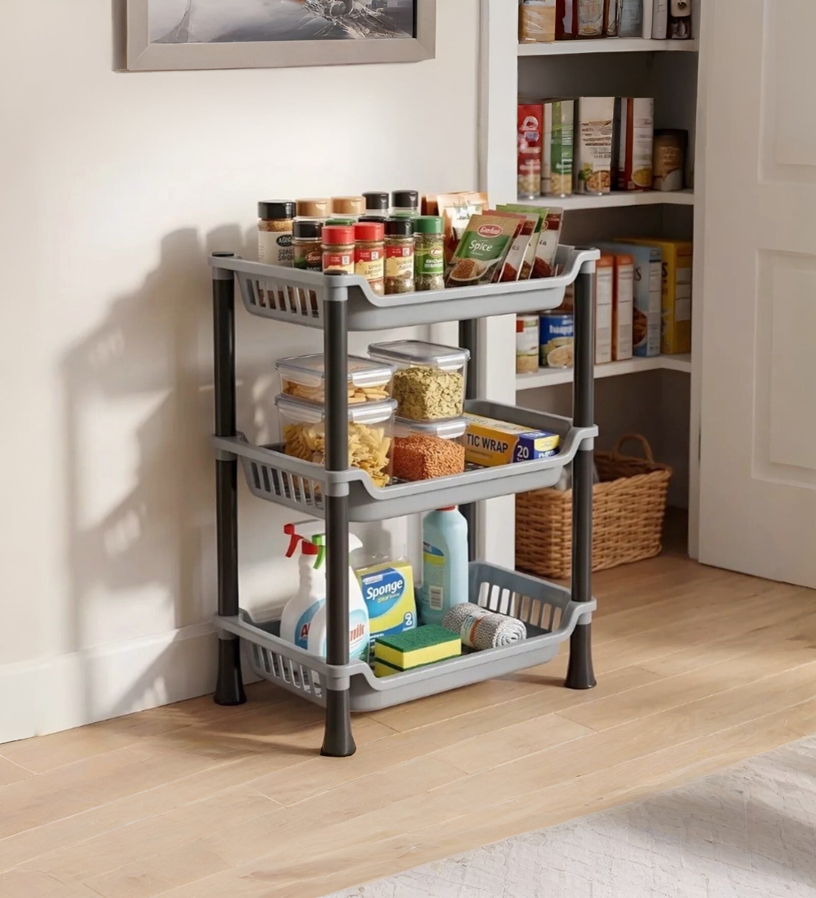 Grey Small Kitchen Rack 3 Layer