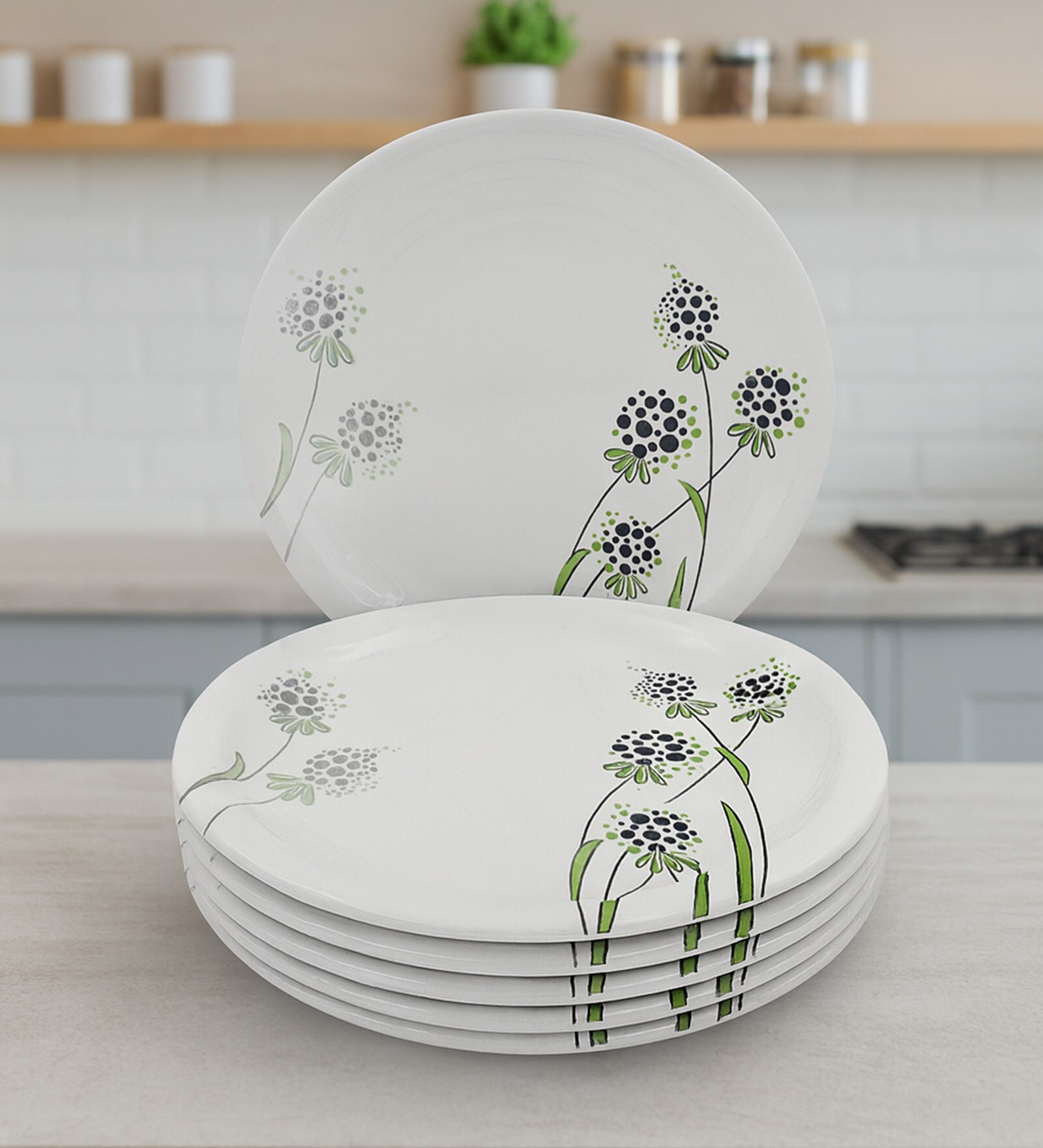 Small Plate Set    Green Berry 7.5   , Stain Free, Glazed Finish, Pure Melamine ,6 Nos.