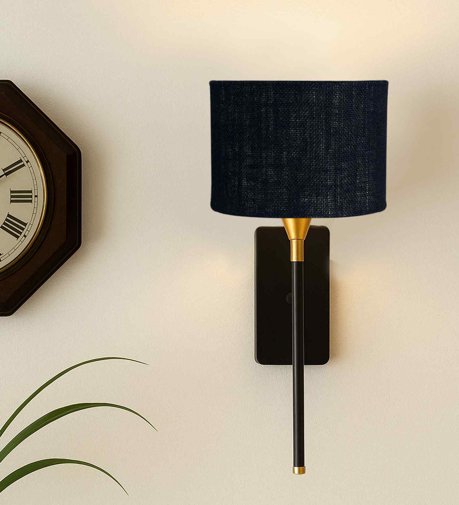 Small Round Drum Shade Wall Lamp (7 Inch) Elegant Metal Body-Black Jute Small Round Drum Shade Wall Lamp (7 Inch) Elegant Metal Body-Black Jute