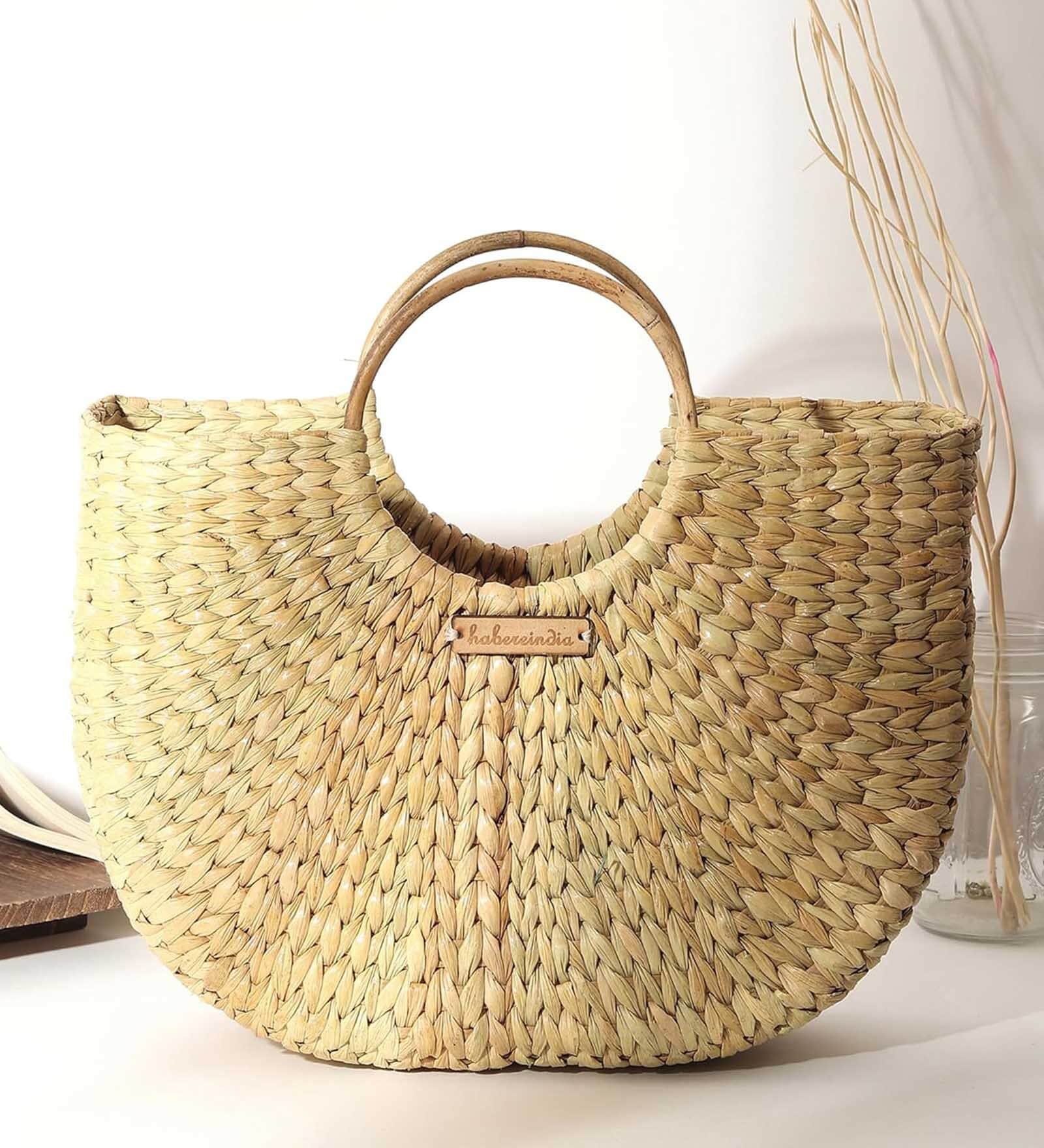 Small Tote Bag | Straw Bag | Basket Bag | Beach Bags for Women | Boho Bag | Women Handbag | Half Moon Bag (Design 01)