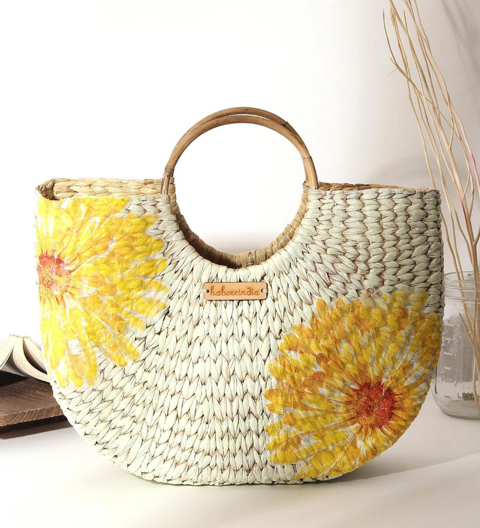 Small Tote Bag | Straw Bag | Basket Bag | Beach Bags for Women | Boho Bag | Women Handbag | Half Moon Bag (Design 04)