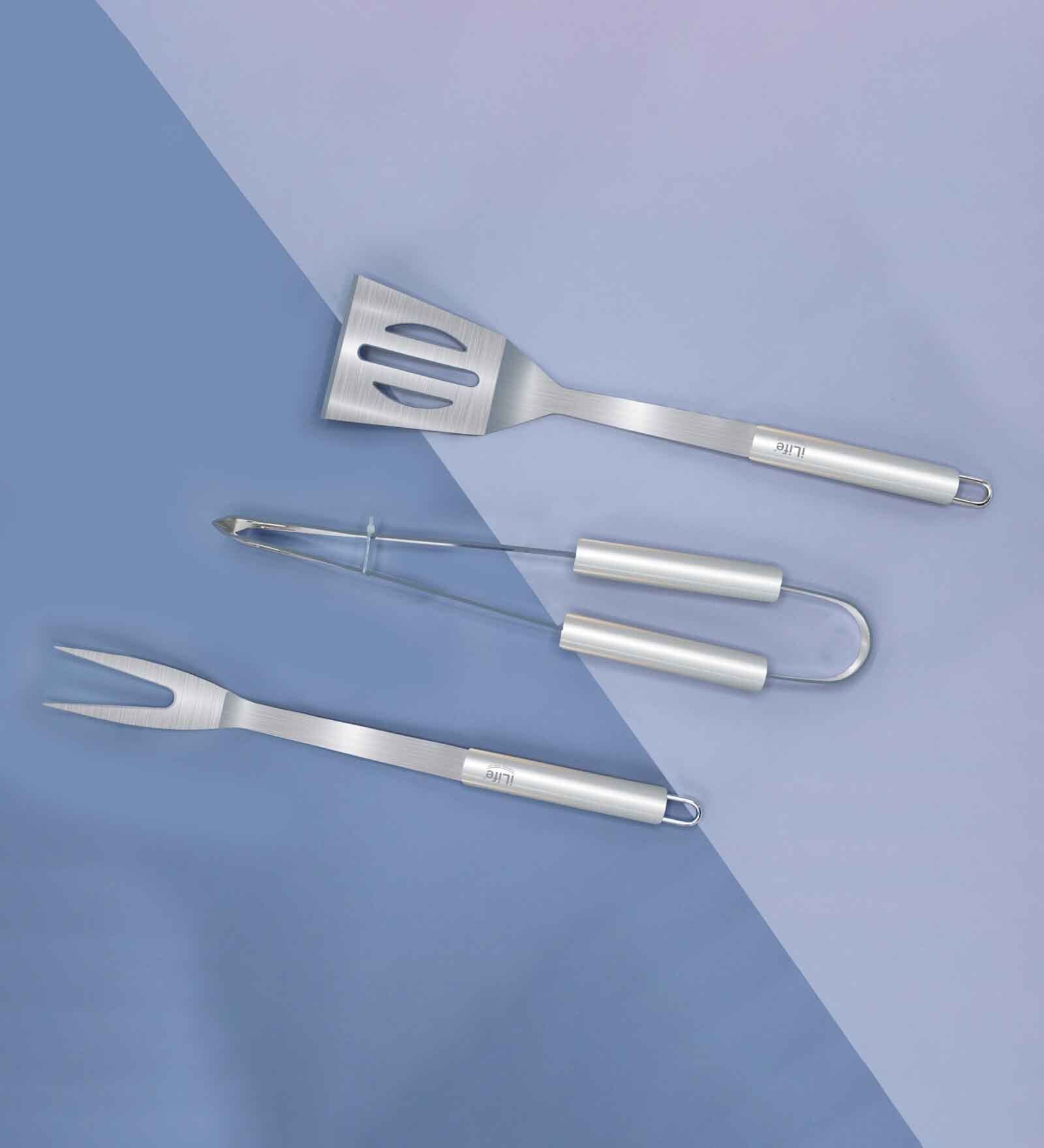BBQ Silver Stainless Steel (Set of 3) Barbecue Tool Set