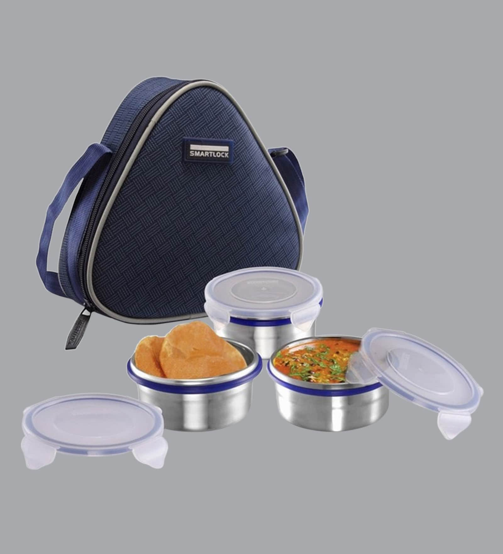 Buy Stainless Steel & Plastic 200 ML Tiffin Bag - Set Of 3 by Smart ...