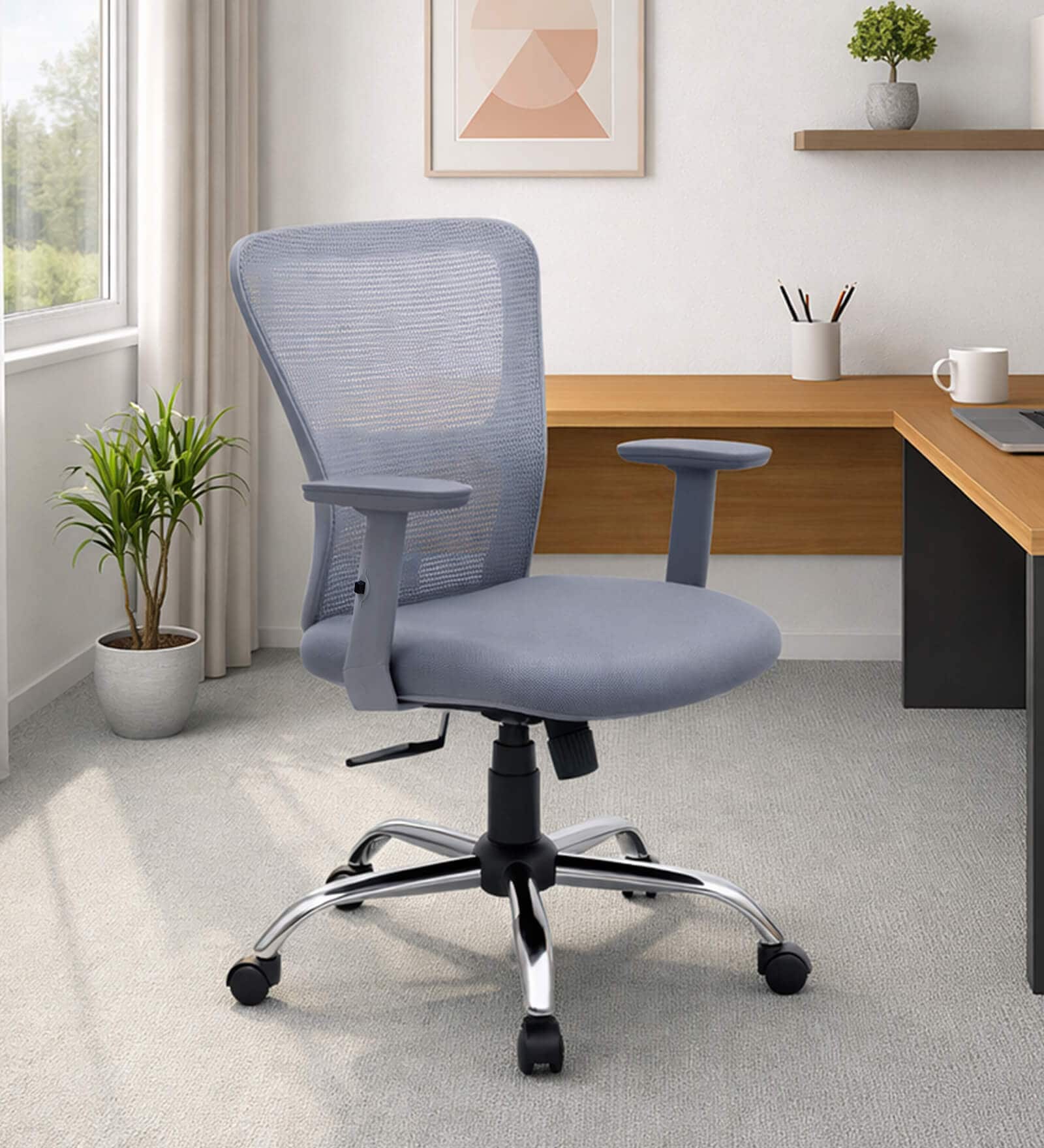 Yuzuki Ergonomic Chair With Adjustable Handle and Lumbar Support In Grey Colour