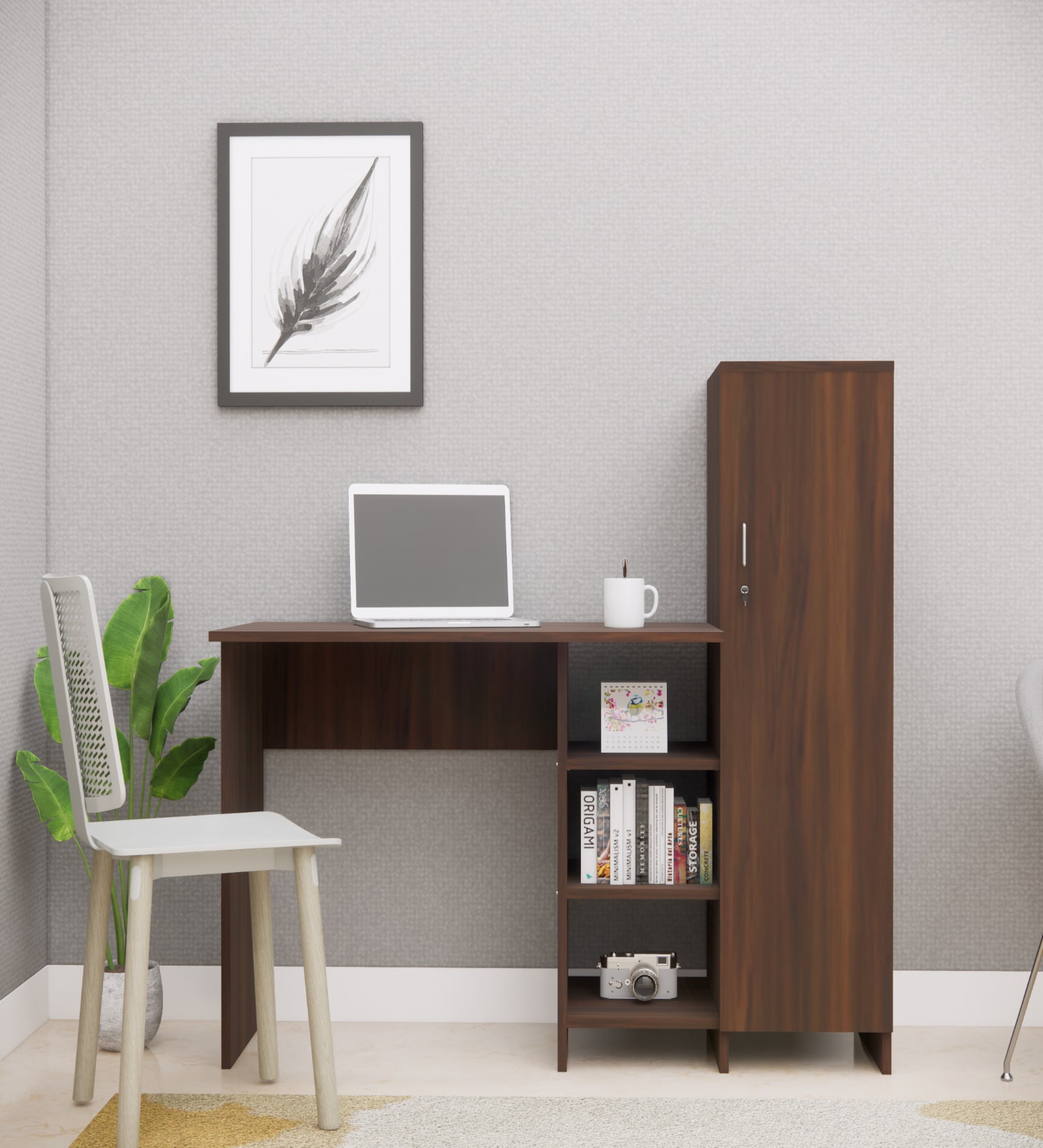 Smart Multipurpose Hutch Desk with storage in Asian Walnut Finish