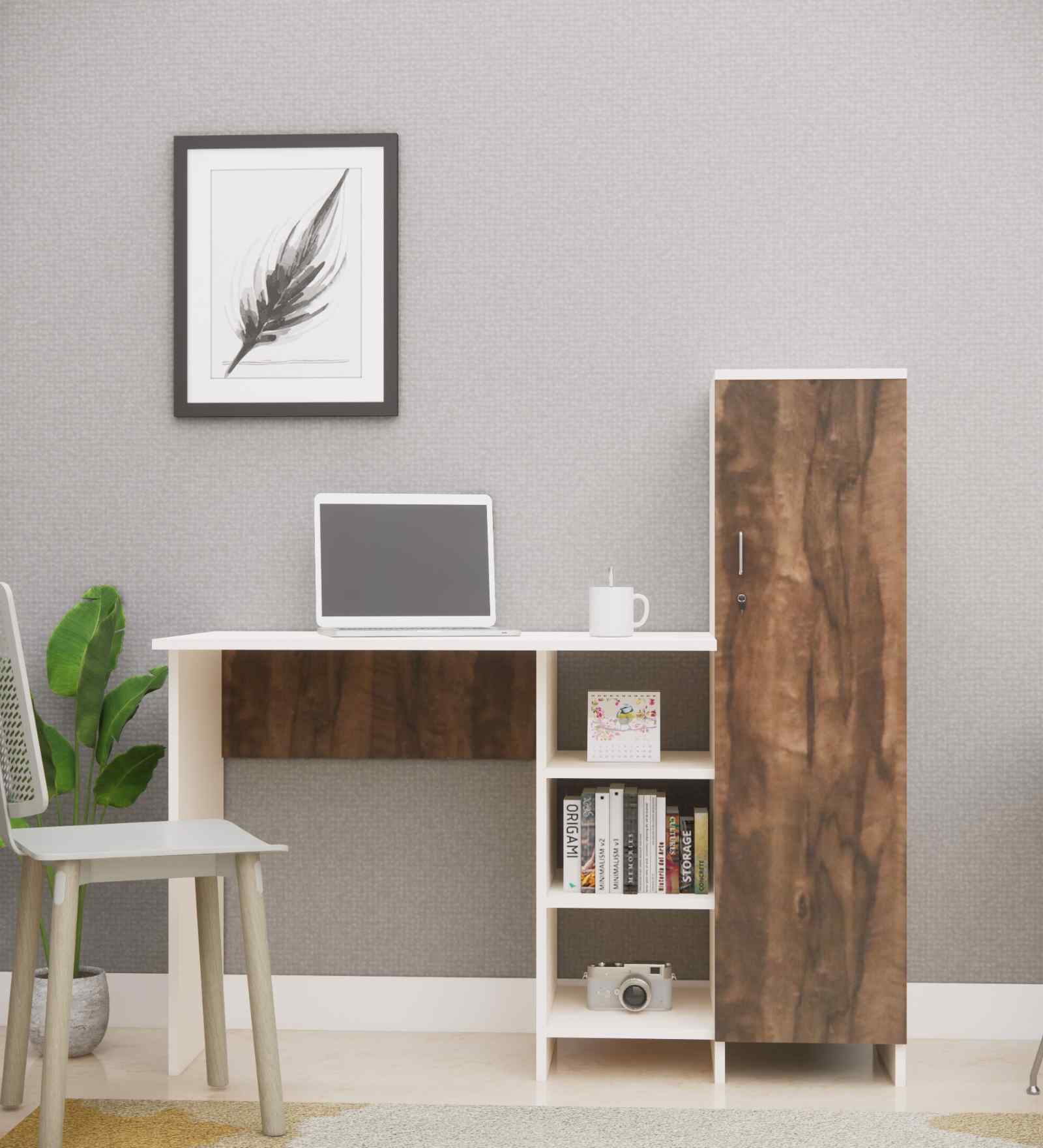 Smart Multipurpose Hutch Desk with storage in Cochwood Brown & Highland Pine Finish