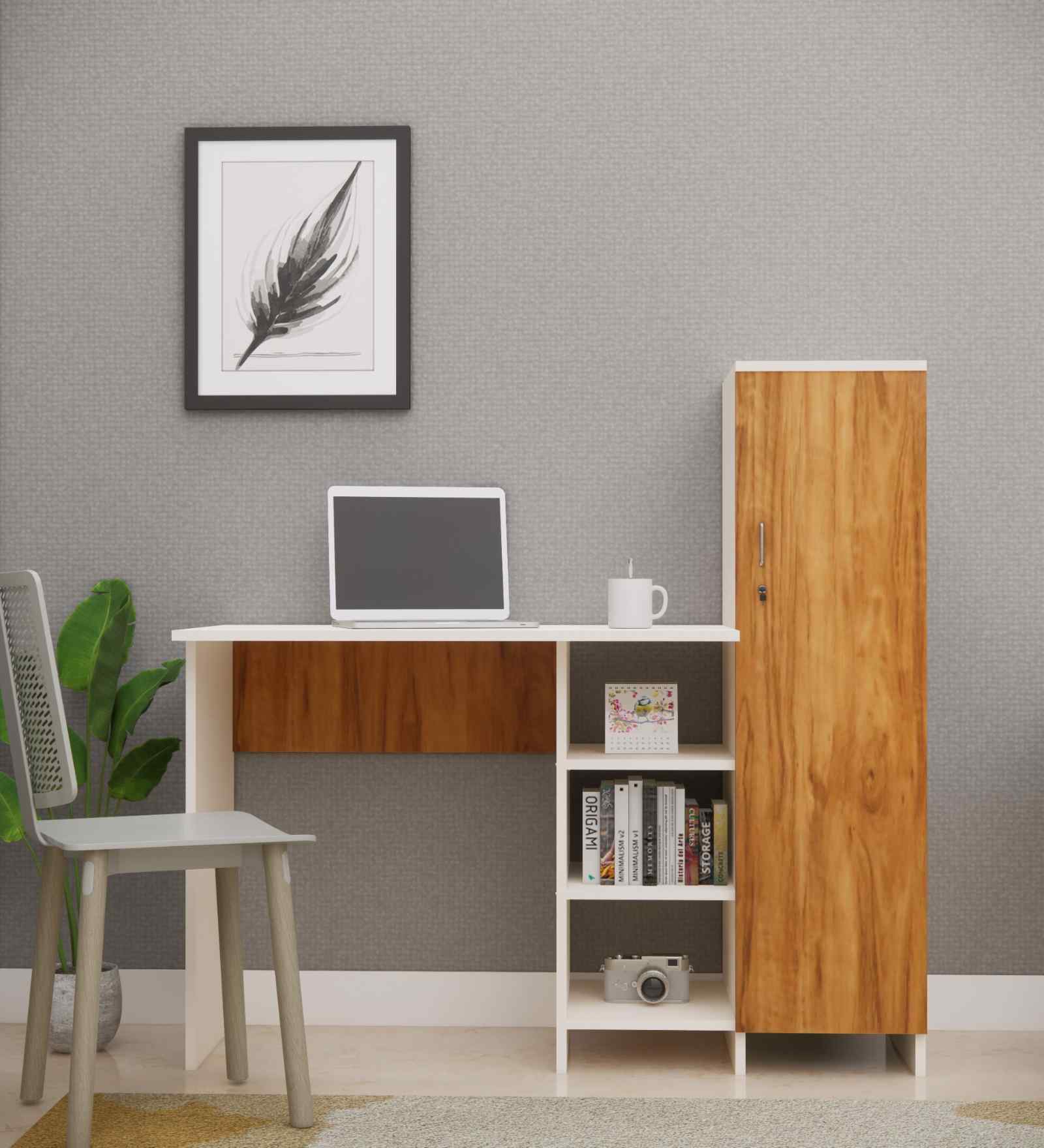 Smart Multipurpose Hutch Desk with storage in Plateau Apple & Highland Pine Finish