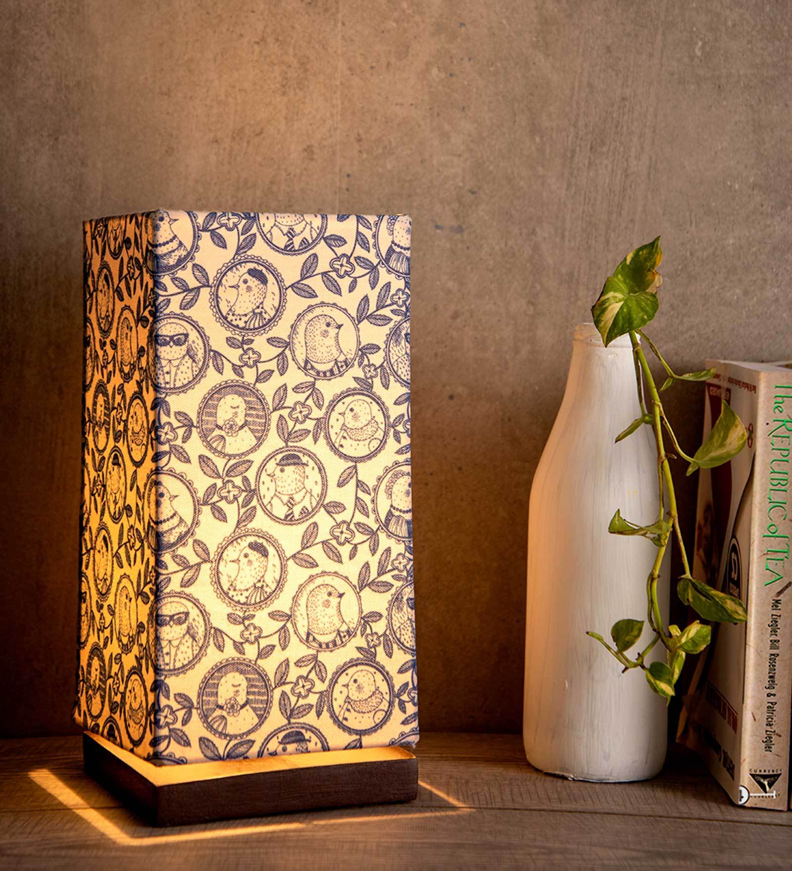 Smart Owl Multicolor Canvas Shade Table Lamp With Brown Base