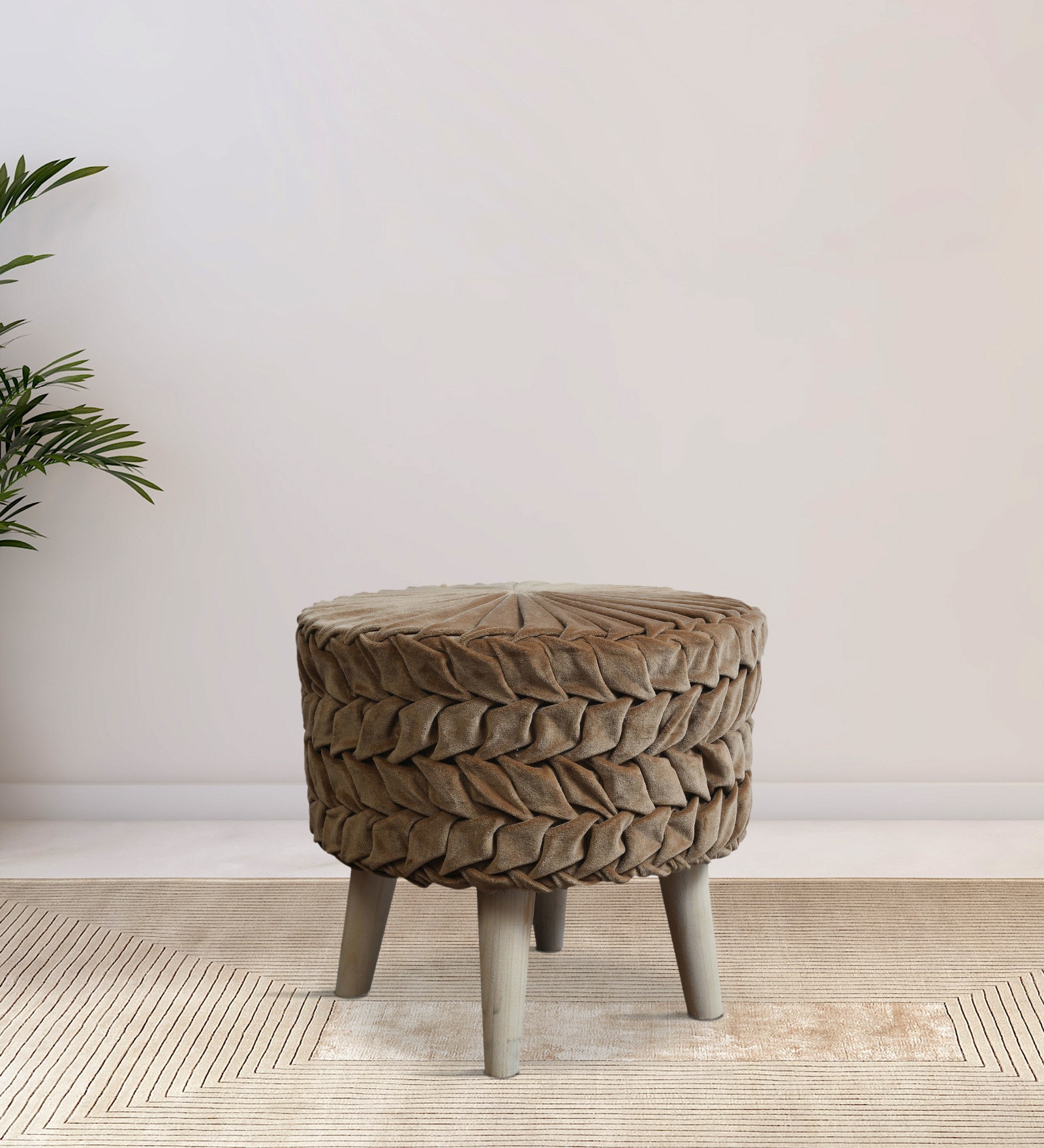 Smocking Fabric Seating Stool in Dark Brown Colour