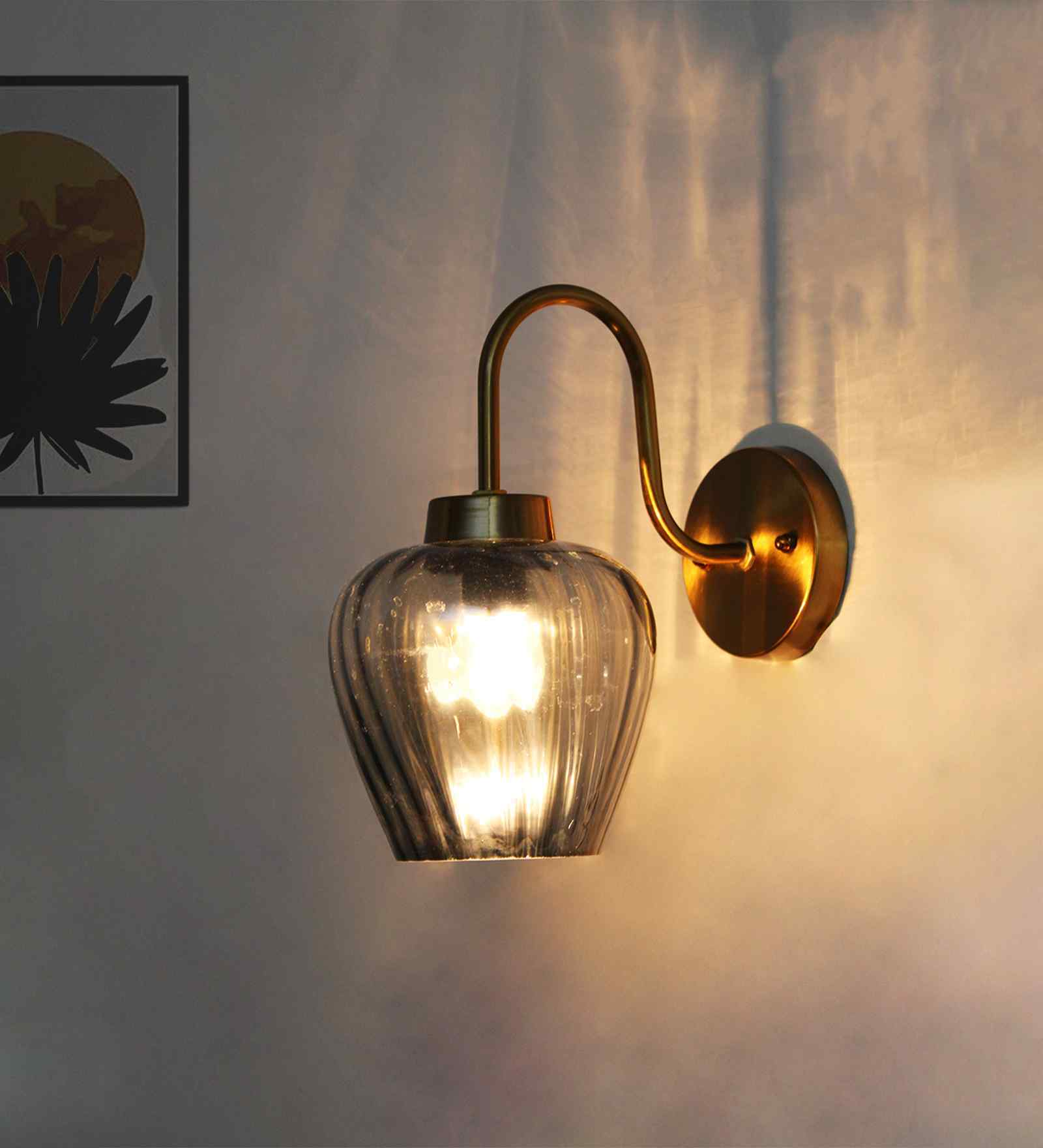 Smokey Grey Glass Curved Holder Wall Light