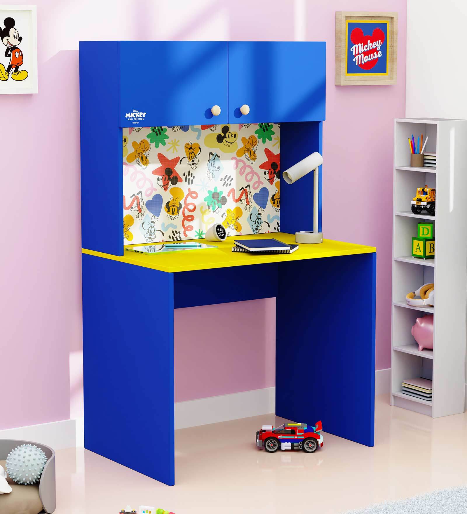 Smooth Sail Mickey Kids Study Table in Blue Colour with Cabinet Storage