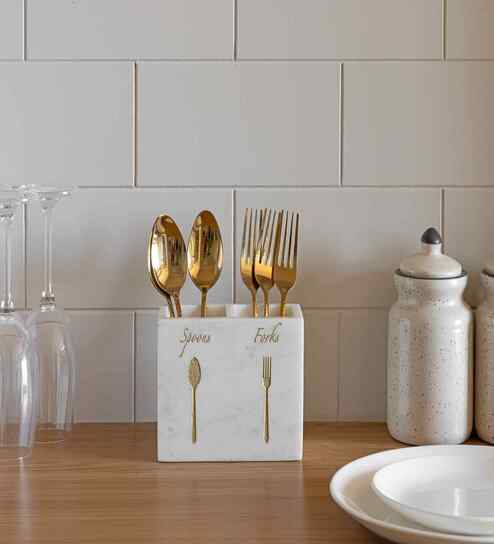 White Marble Small Spoon & Forks Holder