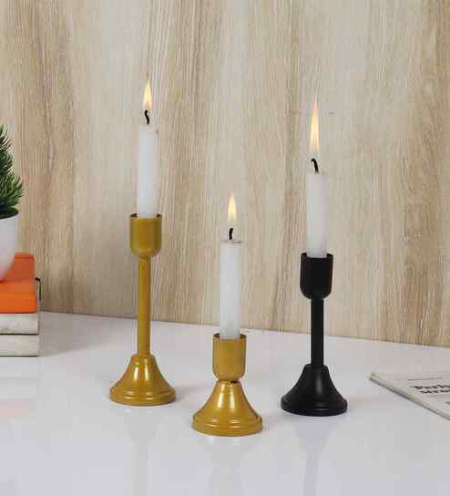 Small Black & Gold Candle Stand Set of 3