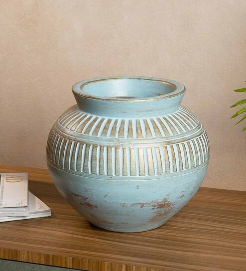 (1Pc) Blue Terracotta Vase For Table Decor