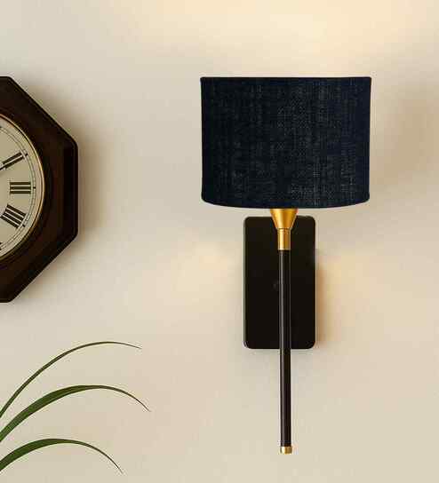 Small Round Drum Shade Wall Lamp (7 Inch)   Elegant Metal Body-Black Jute