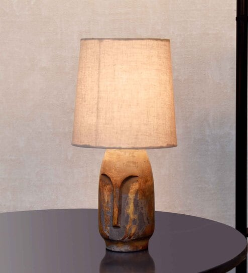 Retro Metal Table Lamp With Fabric Shade (Beige)