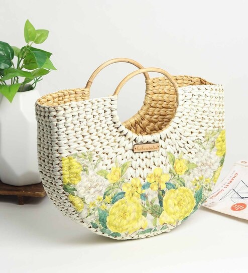 Small Tote Bag | Straw Bag | Basket Bag | Beach Bags for Women | Boho Bag | Women Handbag | Half Moon Bag (Mediun: 32x11x27 cm)