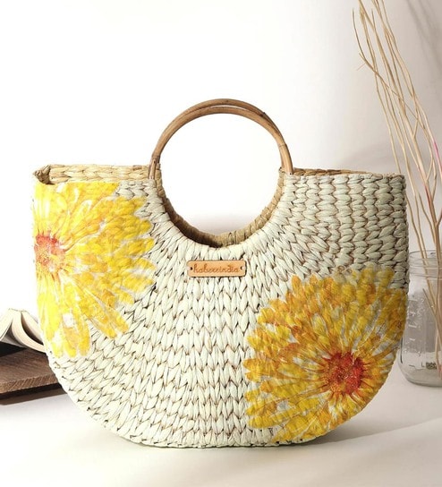 Small Tote Bag | Straw Bag | Basket Bag | Beach Bags for Women | Boho Bag | Women Handbag | Half Moon Bag (Design 04)