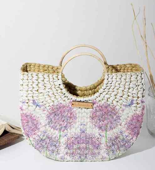 Small Tote Bag | Straw Bags | Basket Bag | Bamboo Tote | Beach Bags for Women | White Handbag (Design 02)