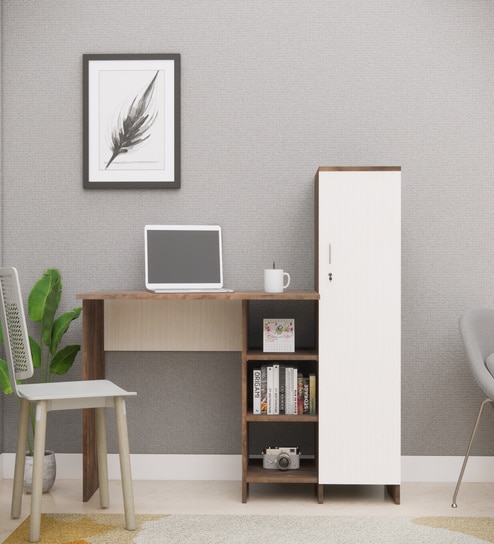 Smart Multipurpose Hutch Desk with storage in Highland Pine & Cochwood Brown Finish