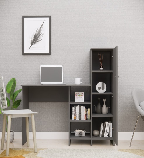 Smart Multipurpose Hutch Desk with storage in Slate Grey Finish