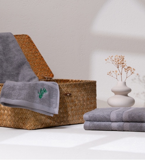 Smoke Grey Bamboo and Cotton Solid 600 GSM Face Towels (2 Pc)