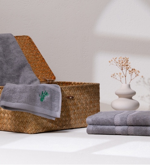 Smoke Grey Bamboo and Cotton Solid 600 GSM Face Towels Pack of 2