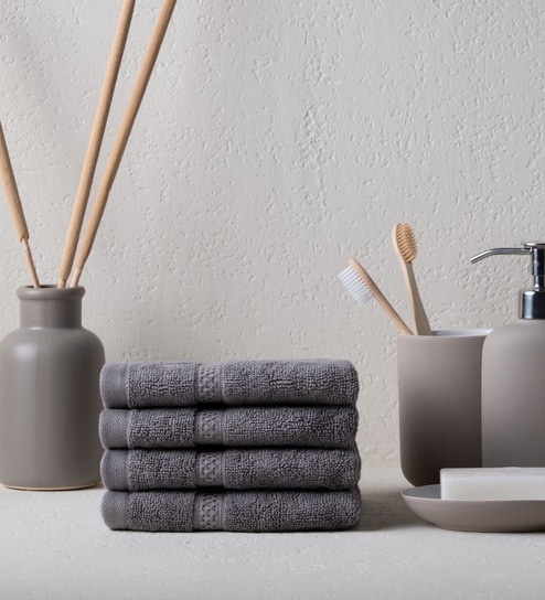 Smoke Grey Bamboo and Cotton Solid 600 GSM Face Towels Pack of 4
