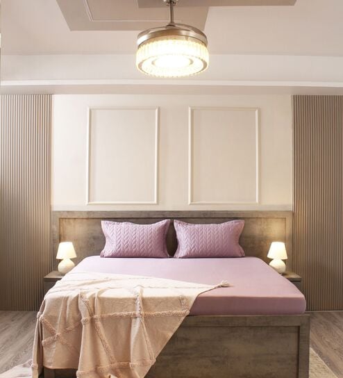 Smoky Lilac 100% Cotton 300TC Solid Superking Bedsheet with 2 Pillow Covers (Quilted)