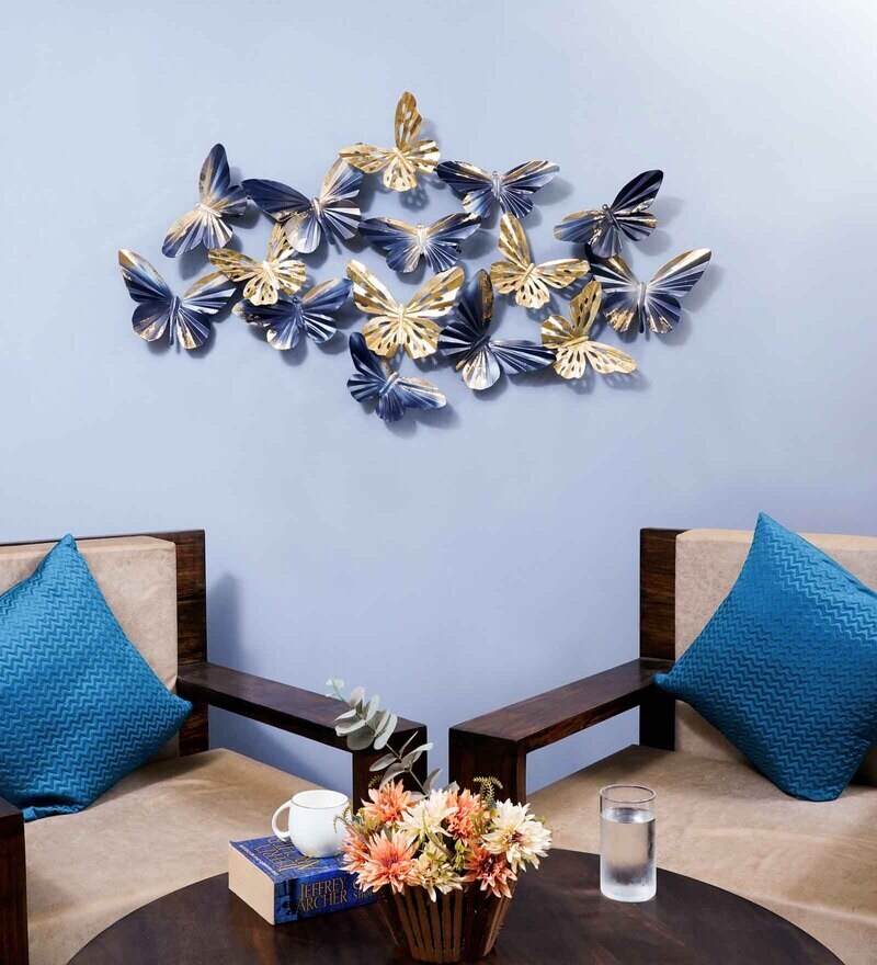 blue metal wall decor