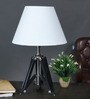 Small Black Tripod Table Lamp With Conical White Lampshade