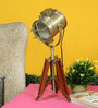 Small Brass Tripod Brass Metal Shade Table Lamp With Brown Base