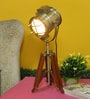 Small Brass Tripod Brass Metal Shade Table Lamp With Brown Base
