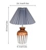 Bedside Lamp with Linen Beige Lampshade, Light Brown Wooden Base, E27, Ribbed Urn, Pleated Grey