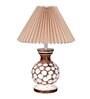 Bedside Lamp with Linen Beige Lampshade, Light Brown Wooden Base, E27, Carved Ball, Pleated Jute