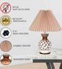 Bedside Lamp with Linen Beige Lampshade, Light Brown Wooden Base, E27, Carved Ball, Pleated Jute