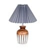 Bedside Lamp with Linen Beige Lampshade, Light Brown Wooden Base, E27, Ribbed Urn, Pleated Grey