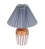 Bedside Lamp with Linen Beige Lampshade, Light Brown Wooden Base, E27, Ribbed Urn, Pleated Grey
