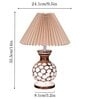 Bedside Lamp with Linen Beige Lampshade, Light Brown Wooden Base, E27, Carved Ball, Pleated Jute