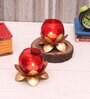 Small Glass Lotus Red Set of 2