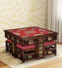 Smart Teak Wood Nesting Coffee Table Set in Walnut Finish with 4 stools