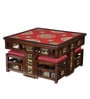 Smart Teak Wood Nesting Coffee Table Set in Walnut Finish with 4 stools