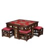 Smart Teak Wood Nesting Coffee Table Set in Walnut Finish with 4 stools