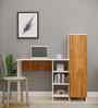Smart Multipurpose Hutch Desk with storage in Plateau Apple & Highland Pine Finish