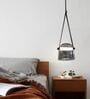 Smoke Gray Glass Pendant Light with Leather Strap