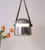 Smoke Gray Glass Pendant Light with Leather Strap
