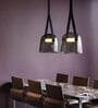 Smoke Gray Glass Pendant Light with Leather Strap