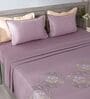 Smoky Lilac 300TC 100% Cotton Solid Flat Embroidered Super King Bedsheet With 2 Pillow Covers