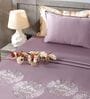 Smoky Lilac 300TC 100% Cotton Solid Flat Embroidered Super King Bedsheet With 2 Pillow Covers