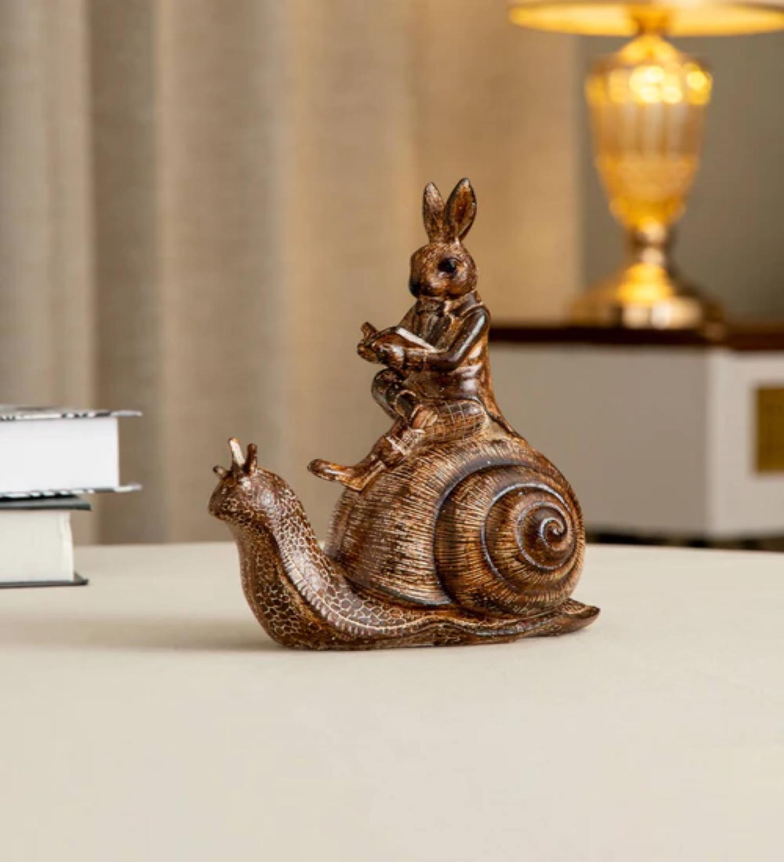 Buy Snail-Riding Gentleman Mr. Rabbit Figurine Brown Resin Figurine at ...
